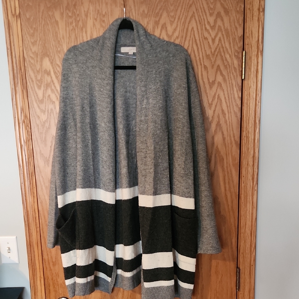 LOFT Gray and Black Cardigan Sweater with Shawl Collar, Size Xxl